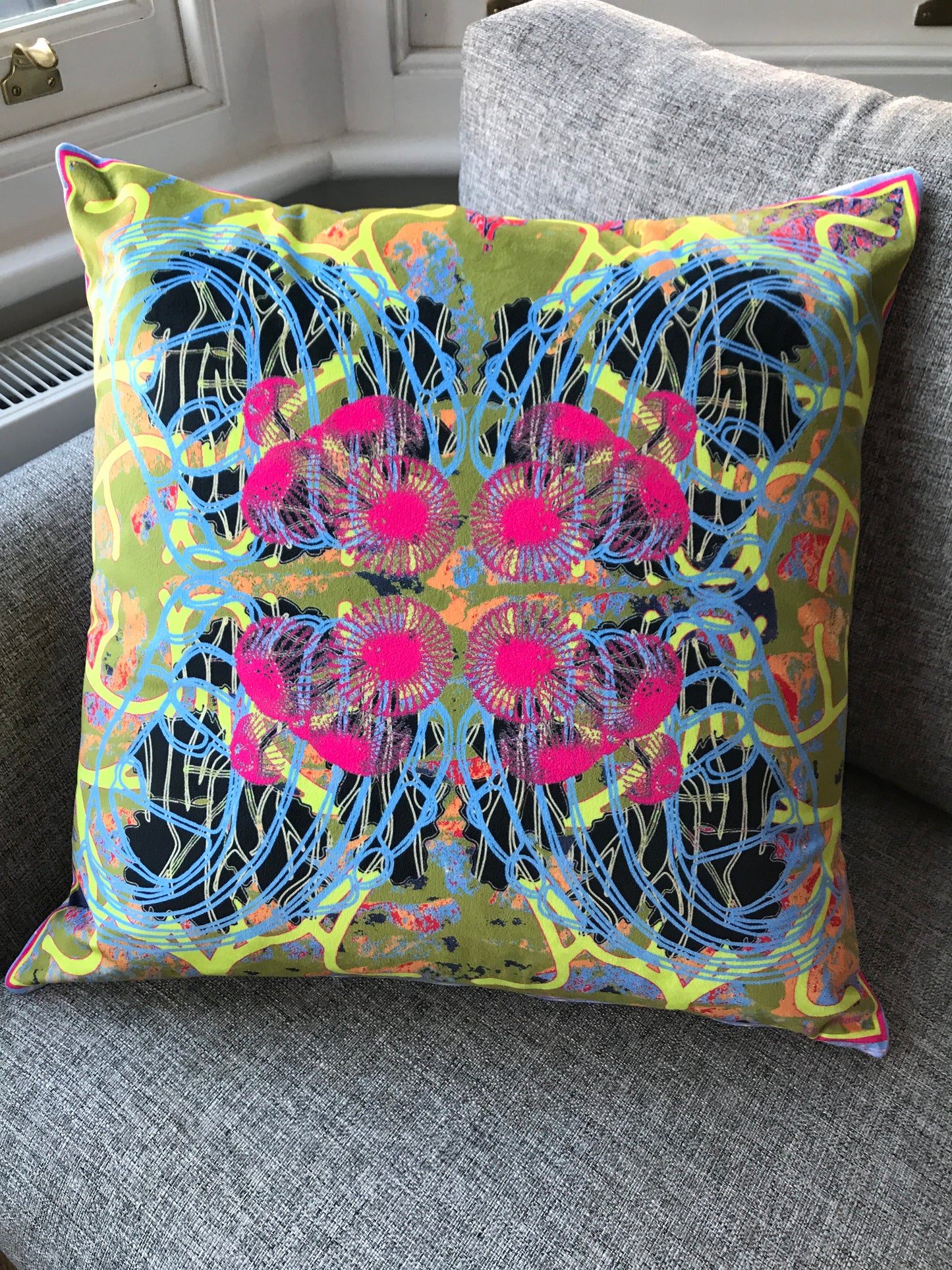 'Blue Cabbage' Velvet Cushion 50cm x 50cm