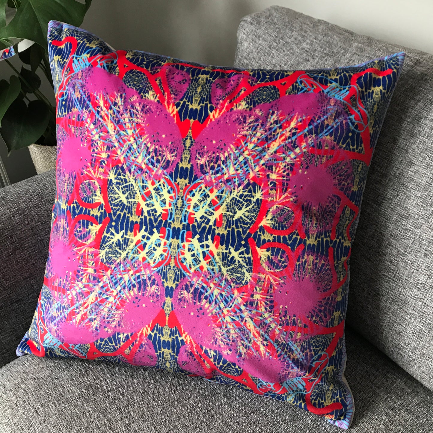 'Blue Trumpet' Velvet Cushion 50cm x 50cm