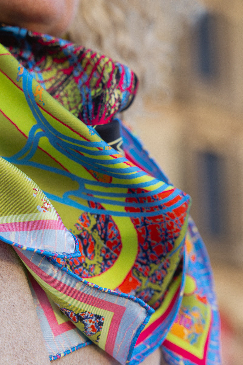 'Blue Cabbage' Silk Twill Scarf